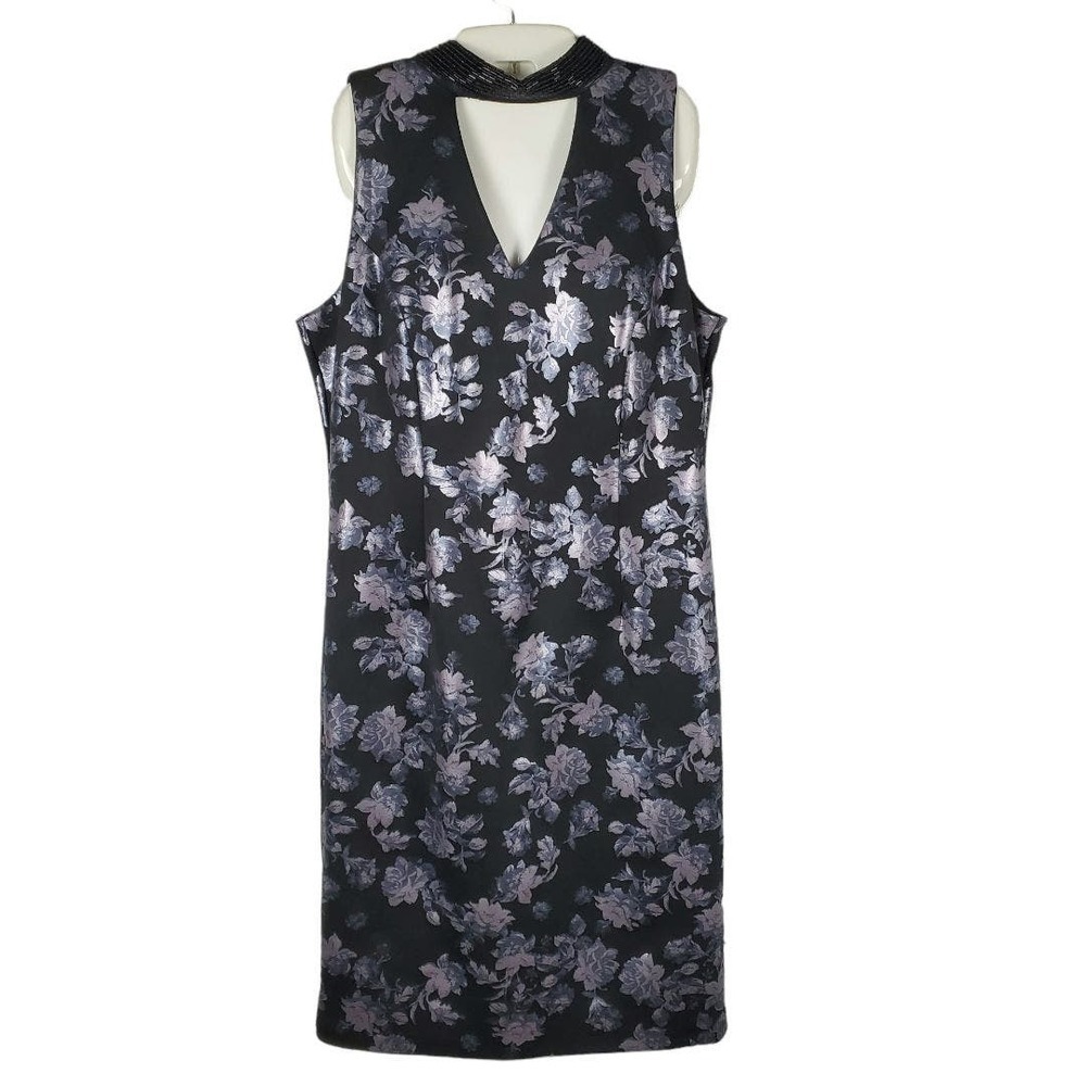 SLNY Women Floral Metallic Jacquard Dress Sz 14 Gothiccore Dark Romance Y2k Glam